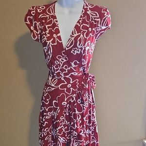XIX Palms Women's Red Floral Wrap Midi Dress with Tie Waist NWT Size XS